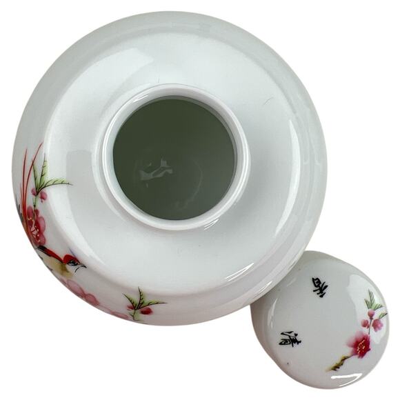 Vintage 1980s Jingdezhen Porcelain Tea Set Cherry Blossoms Birds 3 Cups Jar - Picture 7 of 8